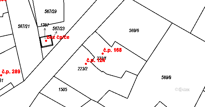 Kaznějov 168 na parcele st. 223/1 v KÚ Kaznějov, Katastrální mapa