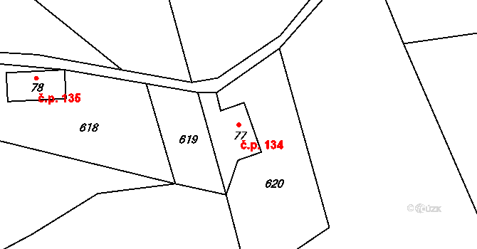 Kytlice 134 na parcele st. 77 v KÚ Falknov, Katastrální mapa