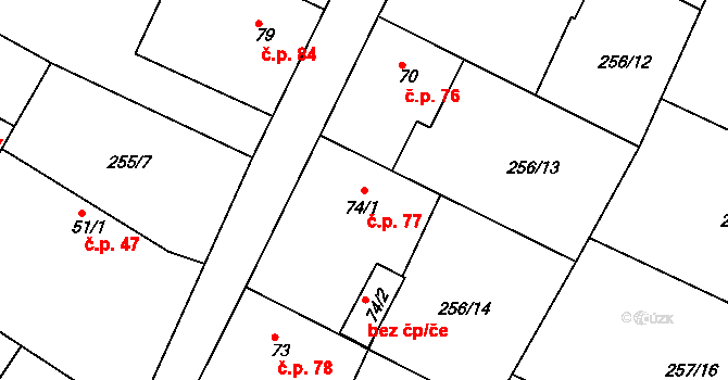 Lohenice 77, Přelouč na parcele st. 74/1 v KÚ Lohenice u Přelouče, Katastrální mapa