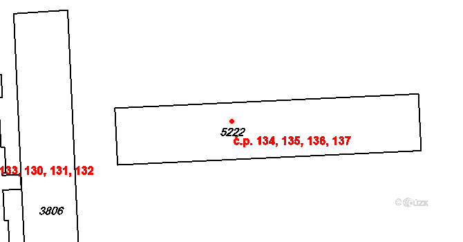 Polabiny 134,135,136,137, Pardubice na parcele st. 5222 v KÚ Pardubice, Katastrální mapa