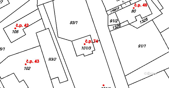 Chromeč 74 na parcele st. 101/3 v KÚ Chromeč, Katastrální mapa