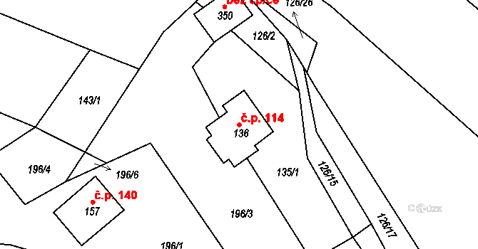 Žichlice 114, Hromnice na parcele st. 136 v KÚ Žichlice u Hromnic, Katastrální mapa