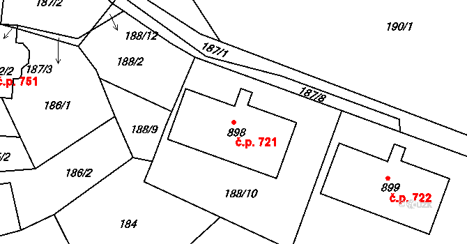 Černovice 721 na parcele st. 898 v KÚ Černovice u Tábora, Katastrální mapa