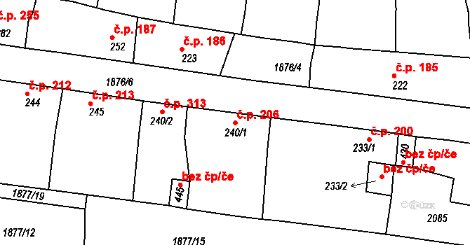 Merklín 206 na parcele st. 240/1 v KÚ Merklín u Přeštic, Katastrální mapa