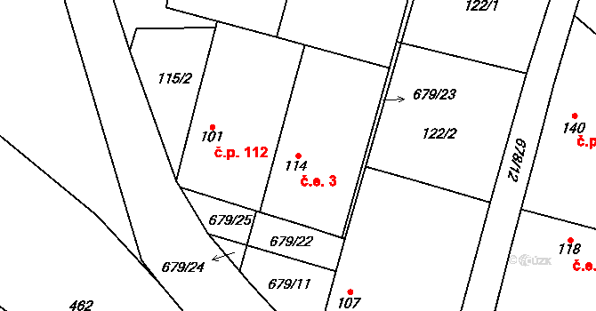 Malá Černoc 3, Blšany na parcele st. 114 v KÚ Malá Černoc, Katastrální mapa