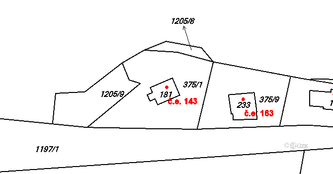 Žákava 143 na parcele st. 181 v KÚ Žákava, Katastrální mapa