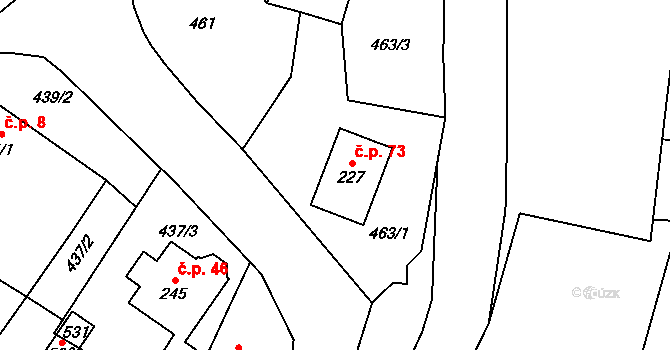 Skuhrov nad Bělou 73 na parcele st. 227 v KÚ Skuhrov nad Bělou, Katastrální mapa