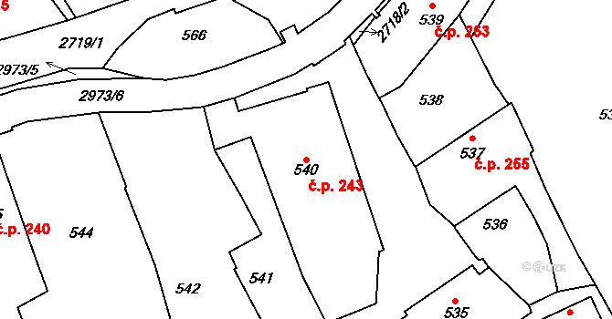 Dobruška 243 na parcele st. 540 v KÚ Dobruška, Katastrální mapa