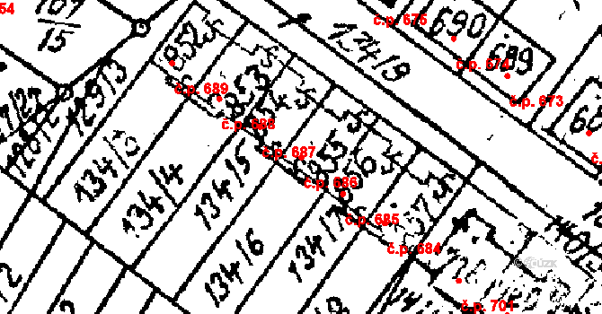 Kostice 686 na parcele st. 855 v KÚ Kostice, Katastrální mapa