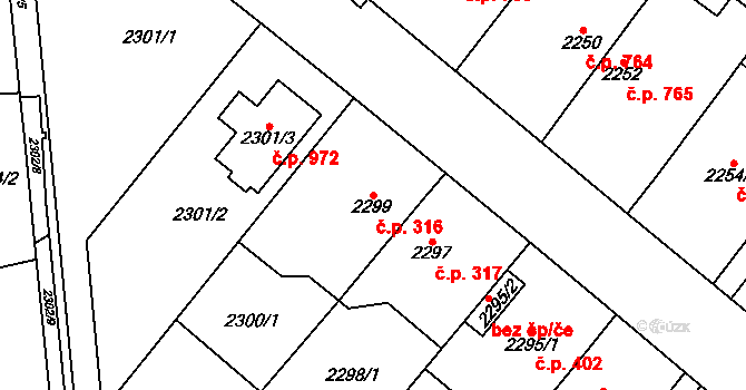 Pohořelice 316 na parcele st. 2299 v KÚ Pohořelice nad Jihlavou, Katastrální mapa