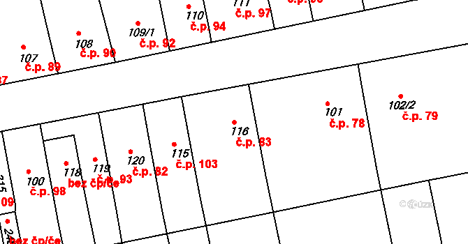 Količín 83, Holešov na parcele st. 116 v KÚ Količín, Katastrální mapa