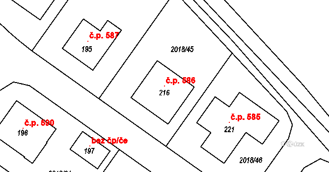 Chlupice 586, Hostěradice na parcele st. 216 v KÚ Chlupice, Katastrální mapa
