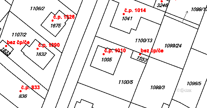 Bystřice pod Hostýnem 1010 na parcele st. 1005 v KÚ Bystřice pod Hostýnem, Katastrální mapa