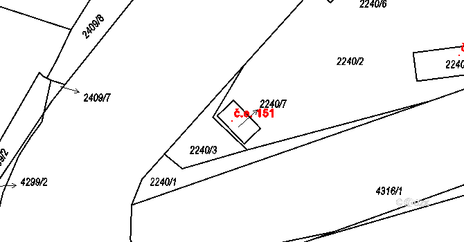 Veselí nad Lužnicí I 151, Veselí nad Lužnicí na parcele st. 2240/7 v KÚ Veselí nad Lužnicí, Katastrální mapa