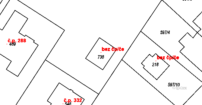 Písek 104341408 na parcele st. 738 v KÚ Hradiště u Písku, Katastrální mapa
