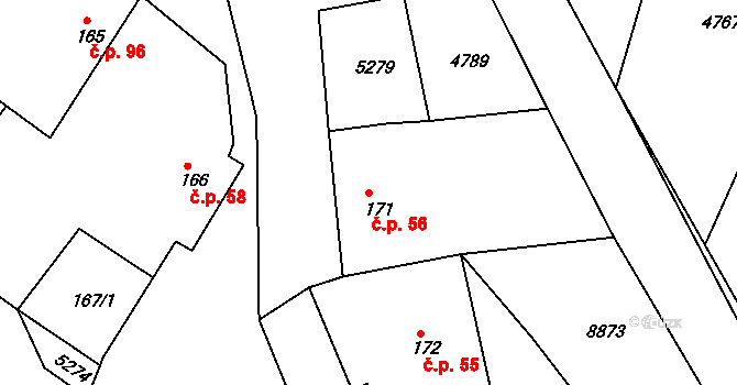 Břežany 56 na parcele st. 171 v KÚ Břežany u Znojma, Katastrální mapa