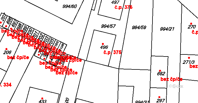 Jevišovice 375 na parcele st. 496 v KÚ Jevišovice, Katastrální mapa