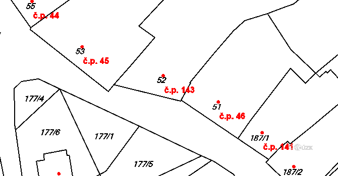 Kokory 143 na parcele st. 52 v KÚ Kokory, Katastrální mapa