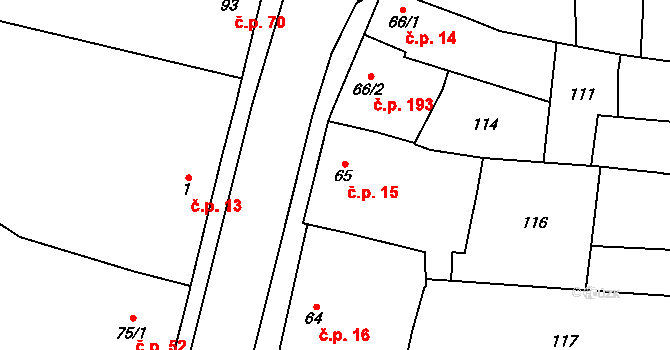 Přerov III-Lověšice 15, Přerov na parcele st. 65 v KÚ Lověšice u Přerova, Katastrální mapa