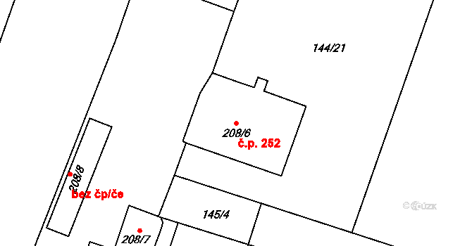 Chotusice 252 na parcele st. 208/6 v KÚ Chotusice, Katastrální mapa