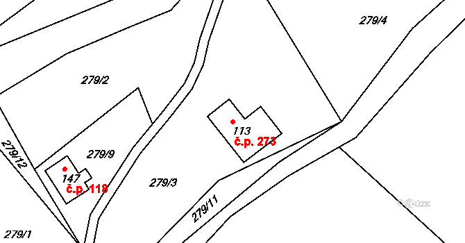 Jenišovice 273 na parcele st. 113 v KÚ Jenišovice u Jablonce nad Nisou, Katastrální mapa