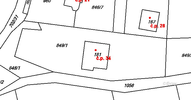 Tisová 34, Bohutín na parcele st. 181 v KÚ Tisová u Bohutína, Katastrální mapa