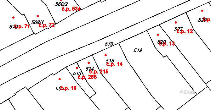 Telnice 14 na parcele st. 516 v KÚ Telnice u Brna, Katastrální mapa