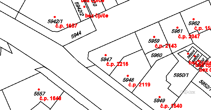 Kladno 2216 na parcele st. 5947 v KÚ Kladno, Katastrální mapa