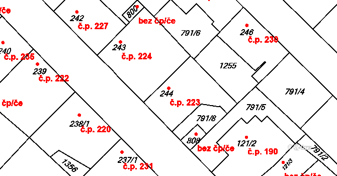 Cerhenice 223 na parcele st. 244 v KÚ Cerhenice, Katastrální mapa