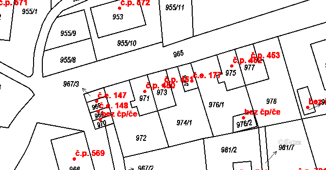Hrádek nad Nisou 451 na parcele st. 973 v KÚ Hrádek nad Nisou, Katastrální mapa