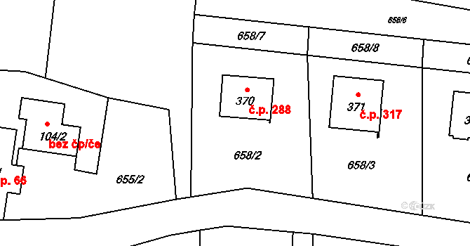 Sedliště 288 na parcele st. 370 v KÚ Sedliště ve Slezsku, Katastrální mapa