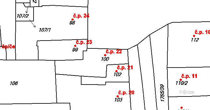 Libochovice 22 na parcele st. 100 v KÚ Libochovice, Katastrální mapa