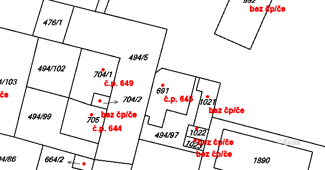 Libochovice 645 na parcele st. 691 v KÚ Libochovice, Katastrální mapa