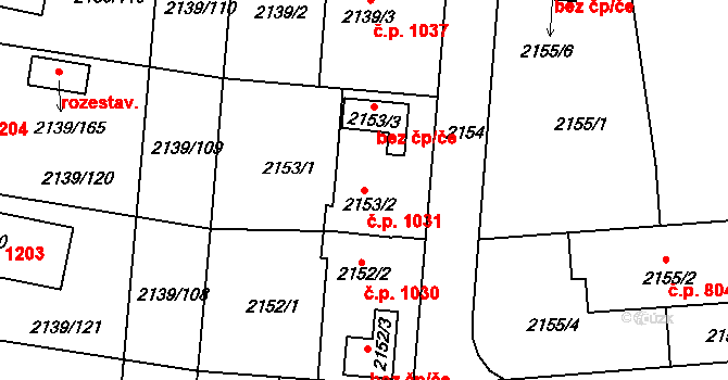 Lovosice 1031 na parcele st. 2153/2 v KÚ Lovosice, Katastrální mapa