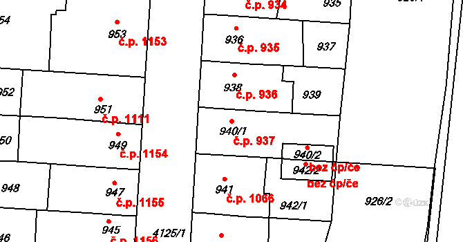 Roudnice nad Labem 937 na parcele st. 940/1 v KÚ Roudnice nad Labem, Katastrální mapa