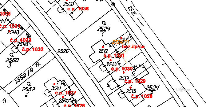 Poděbrady III 1031, Poděbrady na parcele st. 2512 v KÚ Poděbrady, Katastrální mapa