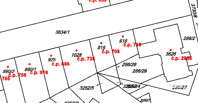 Břeclav 708 na parcele st. 915 v KÚ Břeclav, Katastrální mapa