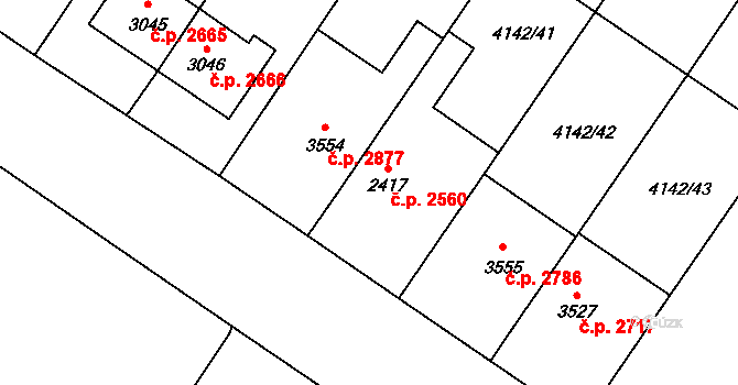 Břeclav 2560 na parcele st. 2417 v KÚ Břeclav, Katastrální mapa