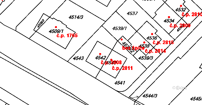 Židenice 2808, Brno na parcele st. 4542 v KÚ Židenice, Katastrální mapa