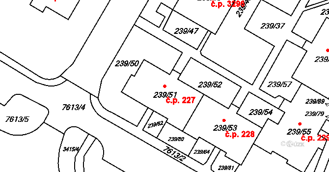 Frýdek 227, Frýdek-Místek na parcele st. 239/51 v KÚ Frýdek, Katastrální mapa