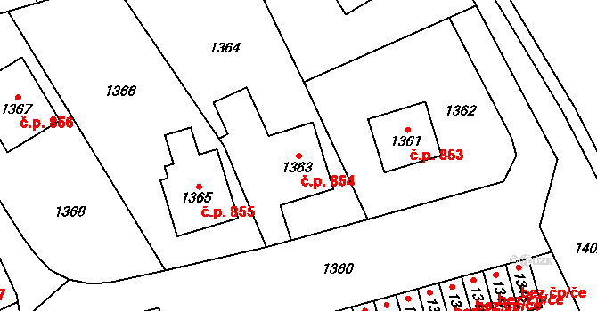 Jablunkov 854 na parcele st. 1363 v KÚ Jablunkov, Katastrální mapa