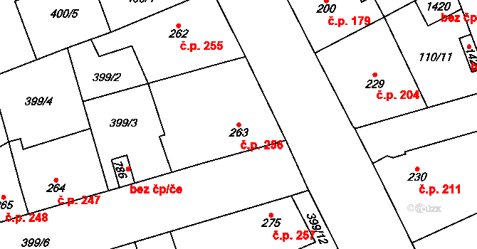 Veltrusy 256 na parcele st. 263 v KÚ Veltrusy, Katastrální mapa