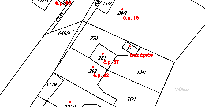 Struhy 57, Čachovice na parcele st. 281 v KÚ Struhy, Katastrální mapa