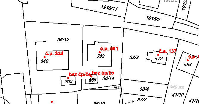 Lomnice nad Lužnicí 591 na parcele st. 733 v KÚ Lomnice nad Lužnicí, Katastrální mapa