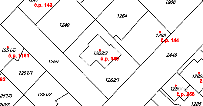 Kunratice 140, Praha na parcele st. 1262/2 v KÚ Kunratice, Katastrální mapa