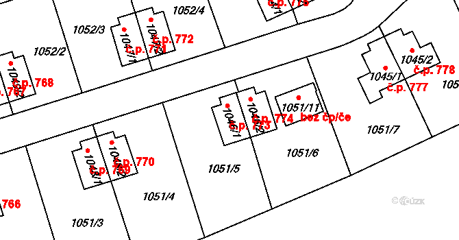 Suchdol 773, Praha na parcele st. 1046/1 v KÚ Suchdol, Katastrální mapa