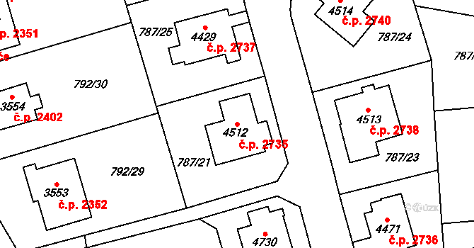 Dvůr Králové nad Labem 2735 na parcele st. 4512 v KÚ Dvůr Králové nad Labem, Katastrální mapa