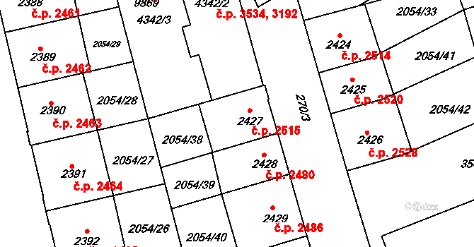Hodonín 2515 na parcele st. 2427 v KÚ Hodonín, Katastrální mapa