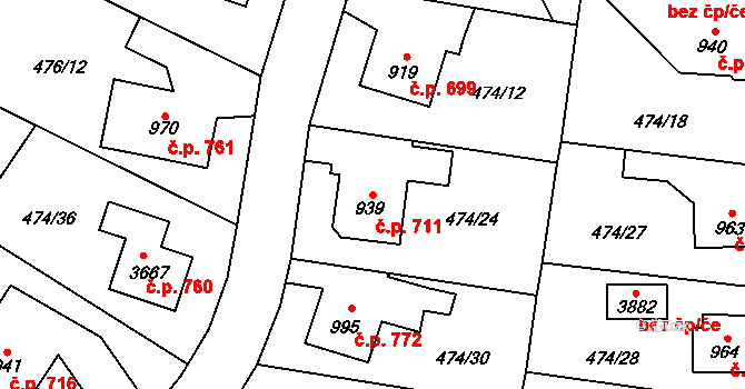Vrchlabí 711 na parcele st. 939 v KÚ Vrchlabí, Katastrální mapa