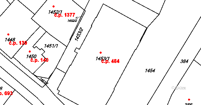 Rumburk 1 484, Rumburk na parcele st. 1453/1 v KÚ Rumburk, Katastrální mapa